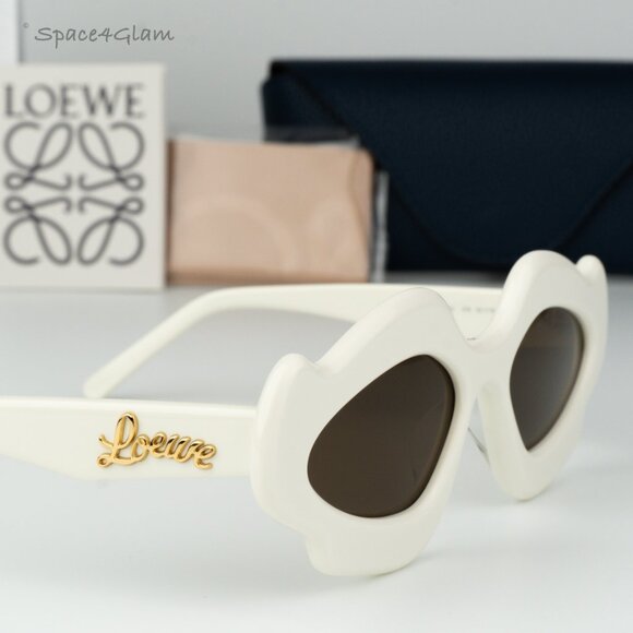 Loewe Women Sunglasses Shiny Ivory Brown Geometric LW40109U 21E CURVY BRAND NEW - Picture 4 of 12